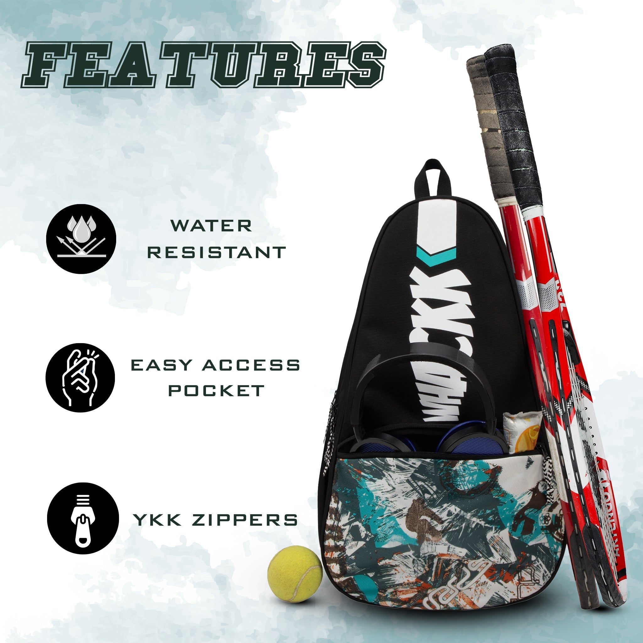 Ace Printed 28L Unisex Lightweight Stylish Tennis Badminton Squash Equipment Kit Bag | Shuttle Bag |Shoe Pocket| Backpack Style | Spacious Storage Compartment| Rackets Tennis-6 Badminton-8