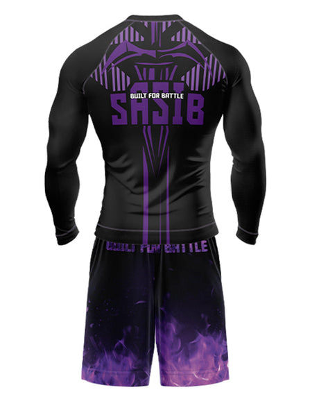 SASIB Indigo Shield Rashguard Compression - Full Sleeves Purple + SASIB Inferno MMA Shorts - Purple