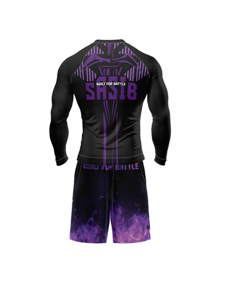 SASIB Indigo Shield Rashguard Compression - Full Sleeves Purple + SASIB Inferno MMA Shorts - Purple