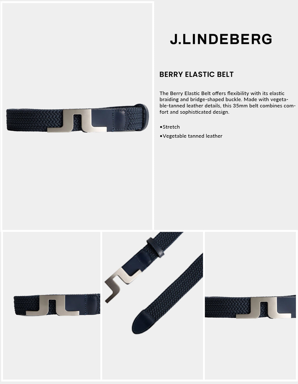 J Lindeberg Men’s Berry Elastic Belt - Vintage Indigo
