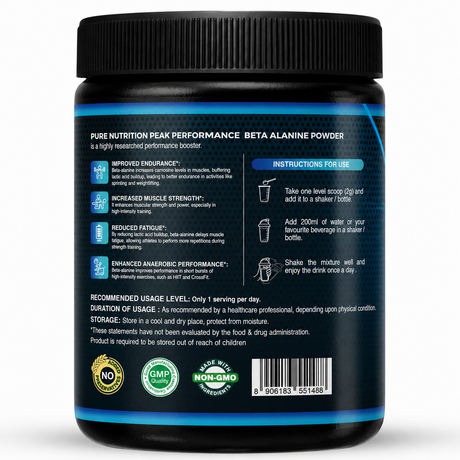 Pure Beta Alanine Powder 200g Unflavored | Pre-Workout Supplement for Muscle Power