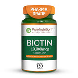 Biotin 10,000 mcg  High-Strength Pharma Grade | Hair, Skin & Nails | 120 Tablets - Nutrition by Pure Nutrition