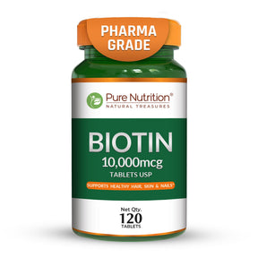 Biotin 10,000 mcg  High-Strength Pharma Grade | Hair, Skin & Nails | 120 Tablets - Nutrition by Pure Nutrition