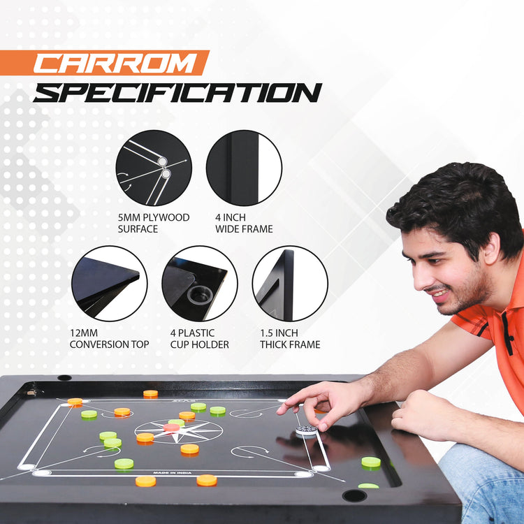 STAG GLOBAL FLEX 3-in-1 Multi-Game Table – Chess, Cards & Carrom – Foldable & Sturdy Design for Home, Clubs & Offices