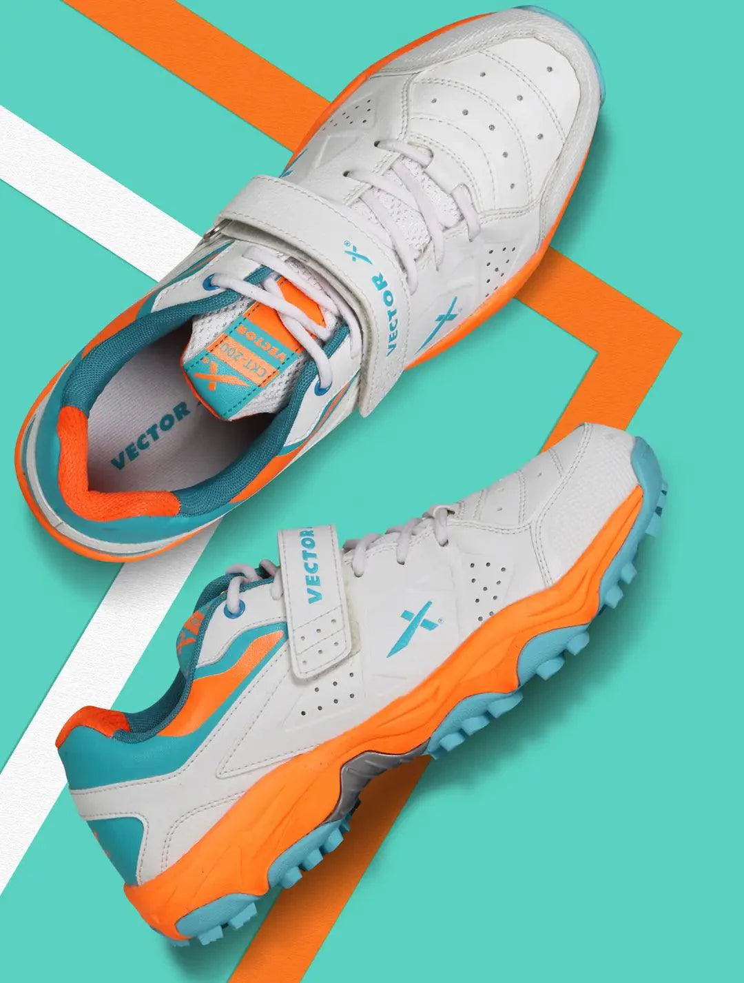 VECTOR X CKT-200 Rubber Cricket Shoes For Men (White, Orange)