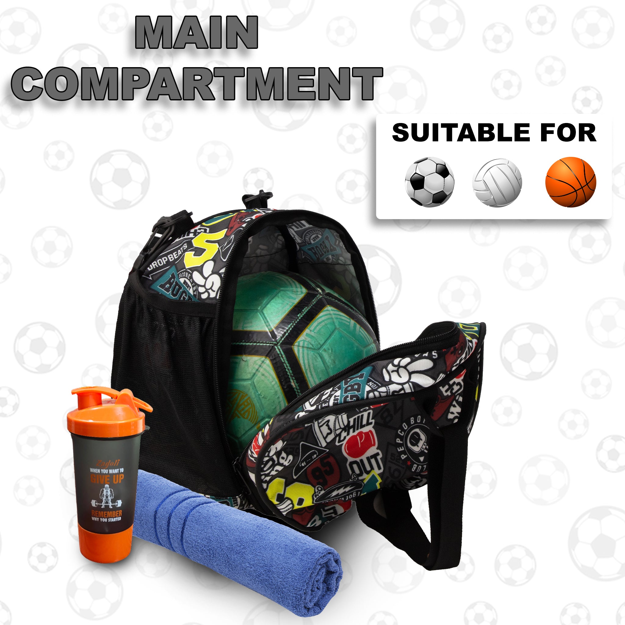 Attack Rugby Soccer 12L Football Equipment Bags| Basketball Volleyball Bags |Adjustable Strap Backpack |Easy Access Pocket Mesh Bottle Holders | Ball Bag |Kitbag |Bag