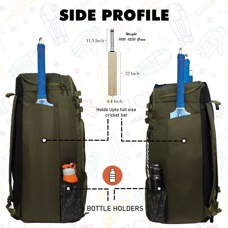 Condor Green 89L Unisex Cricket Kit Bag Backpack | Adult Size | 2 Bat | Shoe/Helmet Pocket | Main Compartment 20" Leg Pad |2 Bottle Holder | Easy Access Pocket | Player Edition Senior