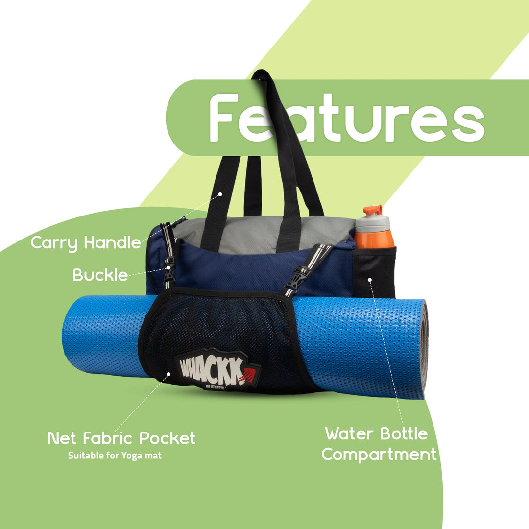Vyayam Navy Grey 22L Yoga Gym Fitness Workout Training Sports Travel Duffle Bag/Separate mat Compartment/Mesh and Zipper Pockets Multipurpose Carry Bag Lightweight Sports Kit Men Women
