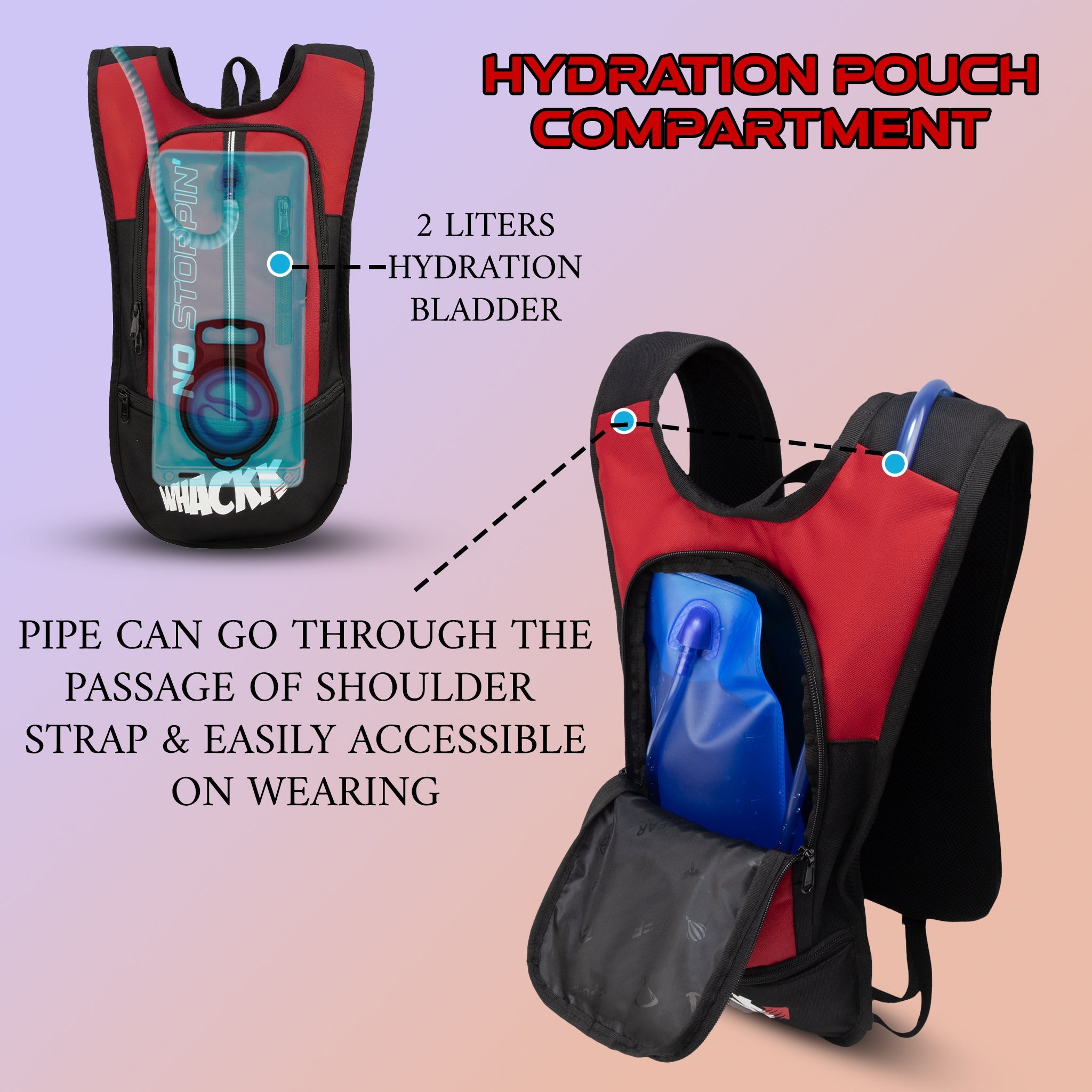 Marathon Red Running Bag |Unisex Camping & Hiking | Hydration Pouch Compartment Connecting Water ducts Pockets |Waist Packs| Motorcycle Trekking Outdoor