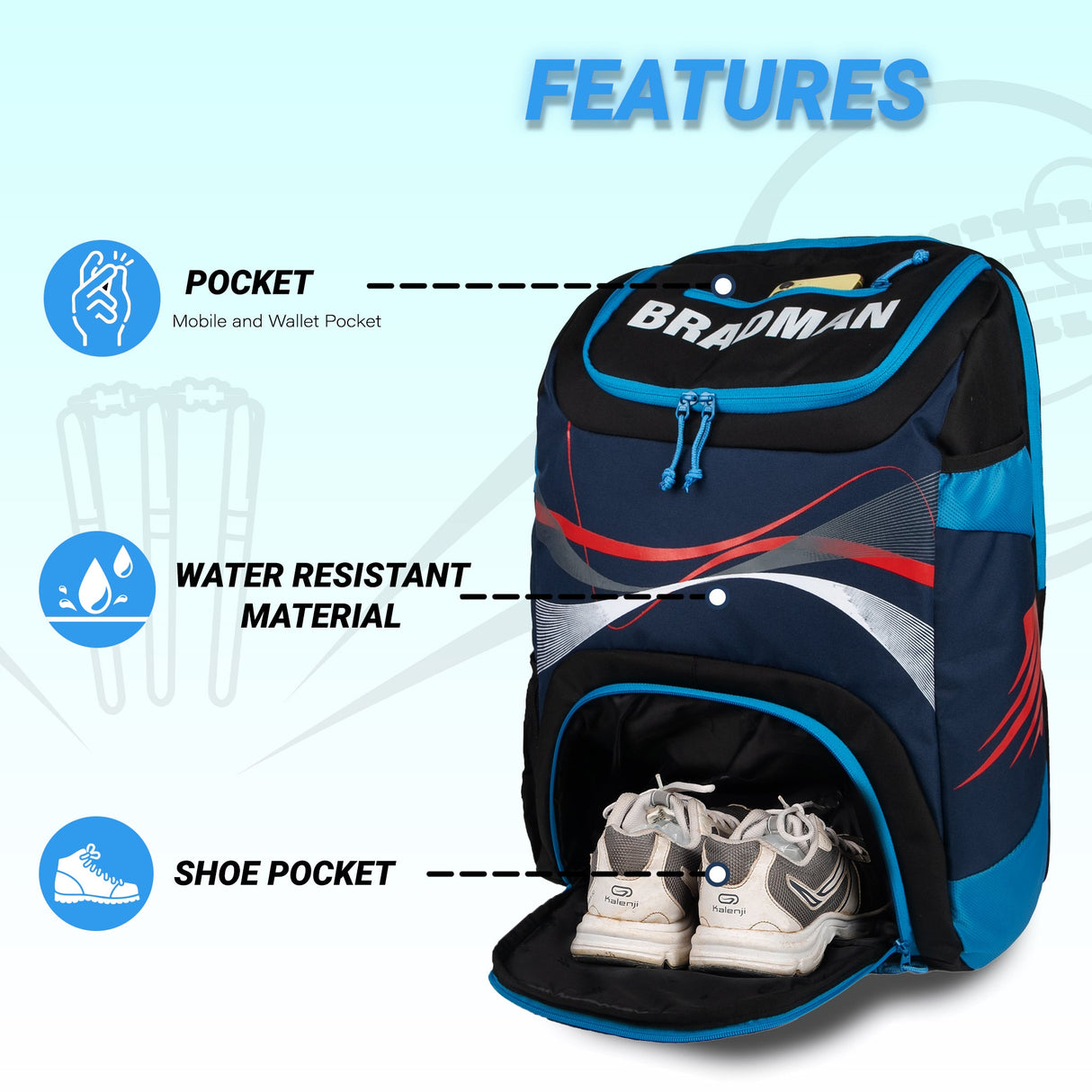 Bradman Navy Blue Junior Cricket Kitbag |Player Edition 2 Bat Pocket Shoe Pocket |Big Main Comp Fit 13.75 inch Leg Pad |Bottle Holders |Easy Access Pocket