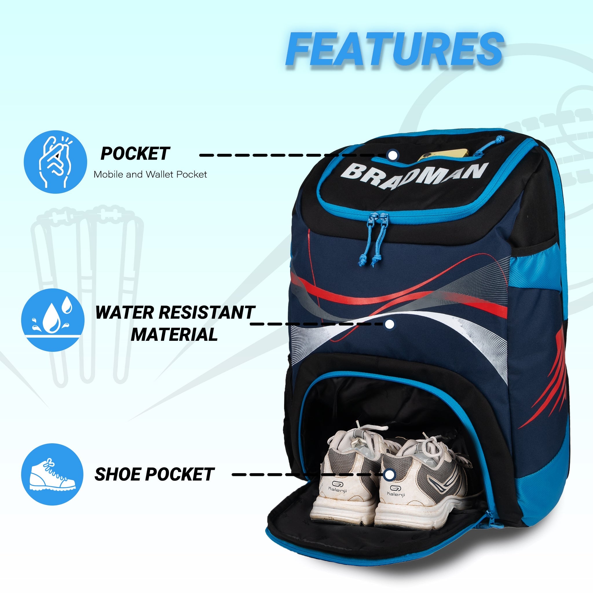 Bradman Navy Blue Junior Cricket Kitbag |Player Edition 2 Bat Pocket Shoe Pocket |Big Main Comp Fit 13.75 inch Leg Pad |Bottle Holders |Easy Access Pocket