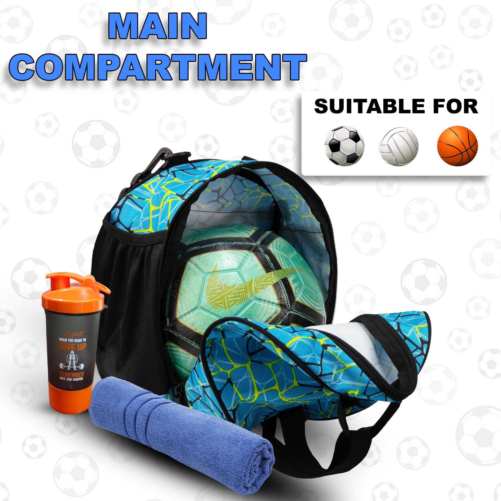 Attack R31 Soccer 12L Football Equipment Bags| Basketball Volleyball Bags |Adjustable Strap Backpack |Easy Access Pocket Mesh Bottle Holders | Ball Bag |Kitbag |Bag