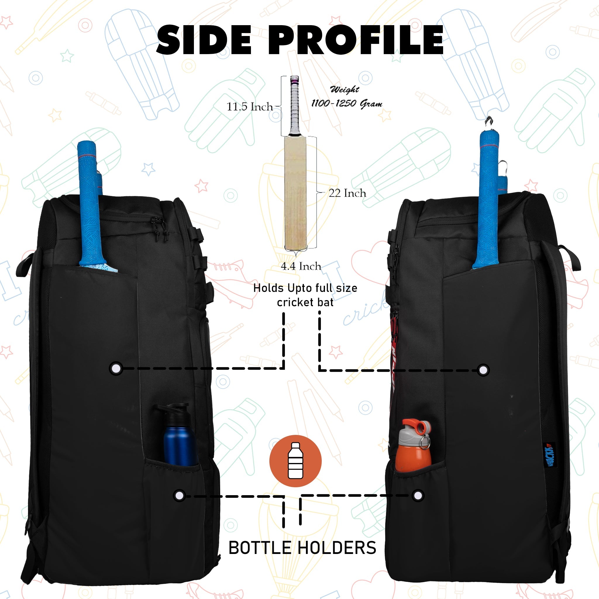Condor Black 89L Unisex Cricket Kit Bag|Adult Size|2 Bat|Shoe/Helmet Pocket|Main Compartment 20 Inch Leg Pad|2 Bottle Holder|Easy Access Pocket|Player Edition Senior|Stylish Kit Bag