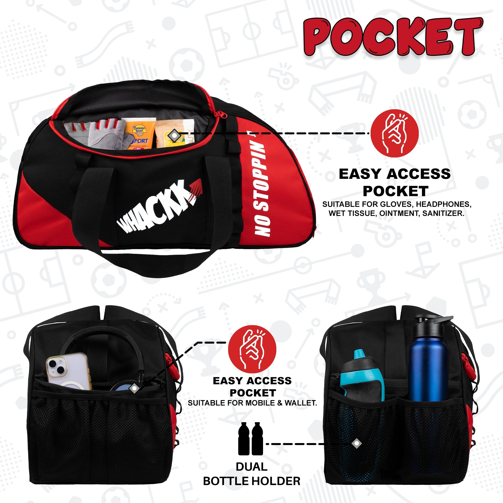 Attirant Gym Bag 32L Black Red