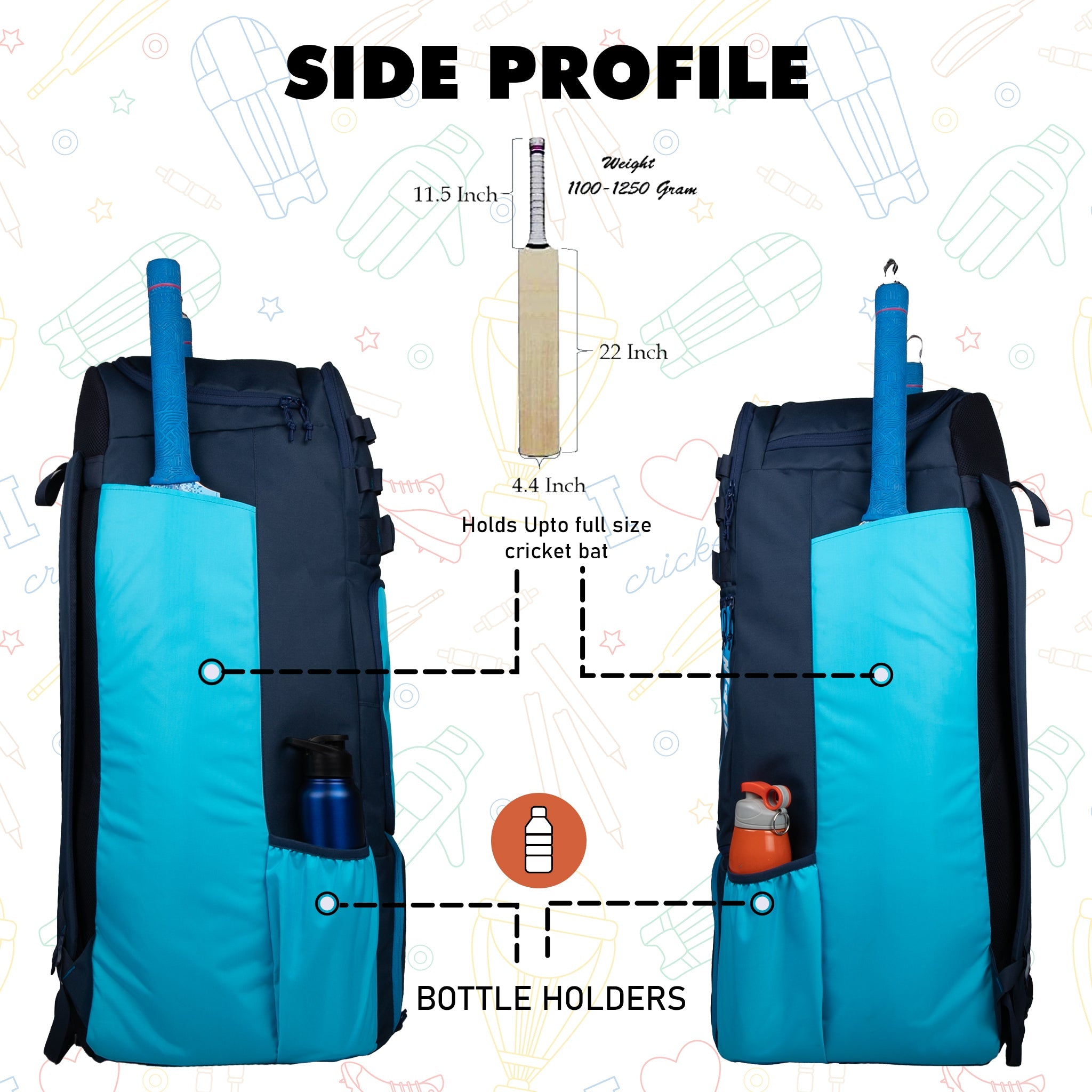 Condor Navy Blue 89L Unisex Cricket Kit Bag Backpack| Adult Size| 2 Bat | Shoe/Helmet Pocket| Main Compartment 20" Leg Pad |2 Bottle Holder| Easy Access Pocket | Player Edition Senior,Polyester