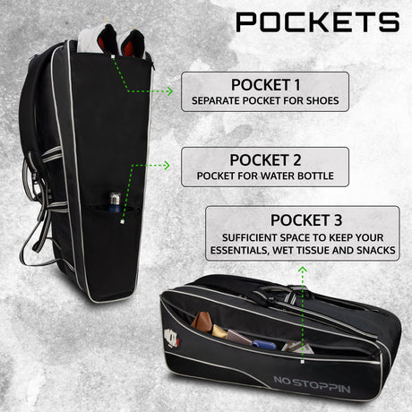 Vanguard Black Grey Tennis & Badminton Bag