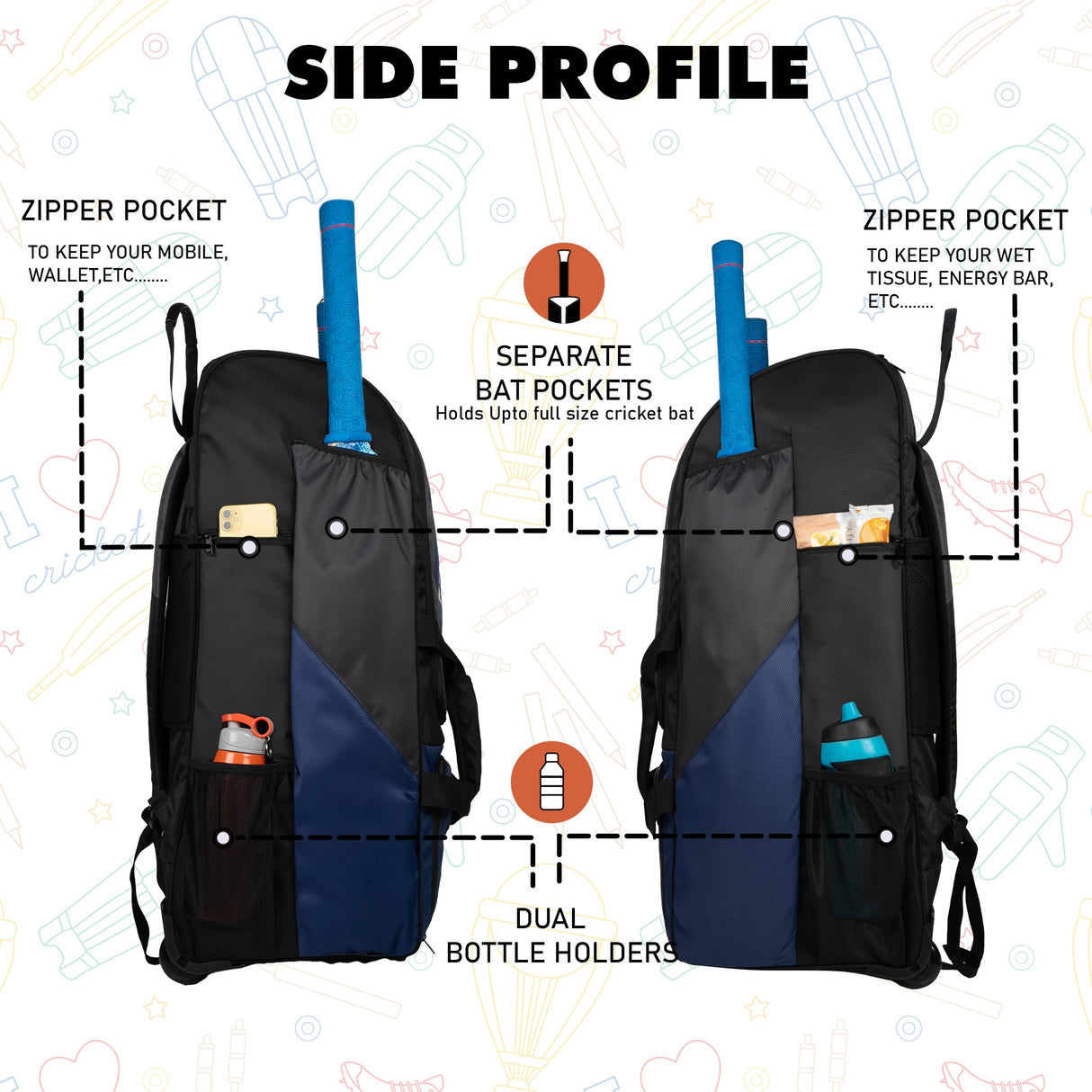 Gayle Blk Backpack Duffle Trolley Wheelie Polyester Cricket Kit Bag Adult Size 2 Bat Pocket Shoe/Helmet Pkt Main Compartment 18" Leg Pad 2 Bottle Holder Player Edition