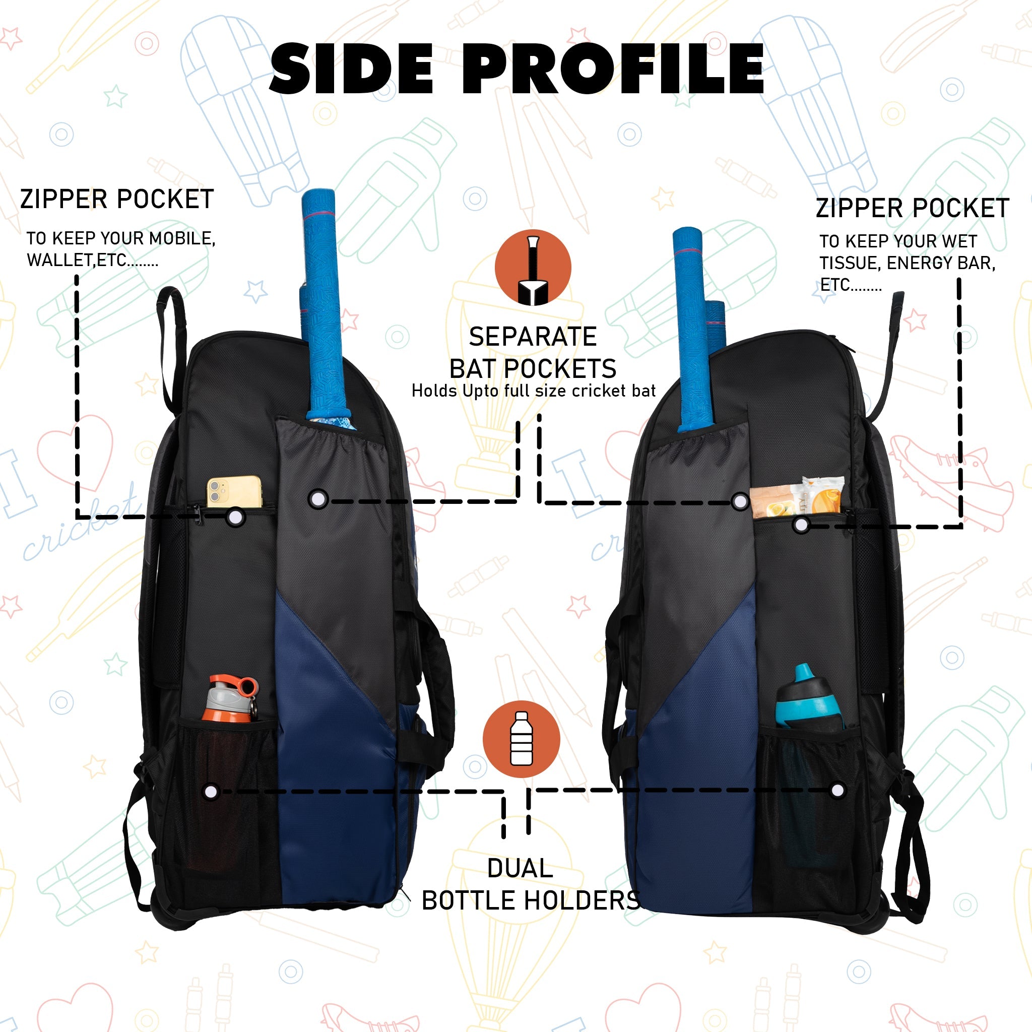 Gayle Blk Backpack Duffle Trolley Wheelie Polyester Cricket Kit Bag Adult Size 2 Bat Pocket Shoe/Helmet Pkt Main Compartment 18" Leg Pad 2 Bottle Holder Player Edition