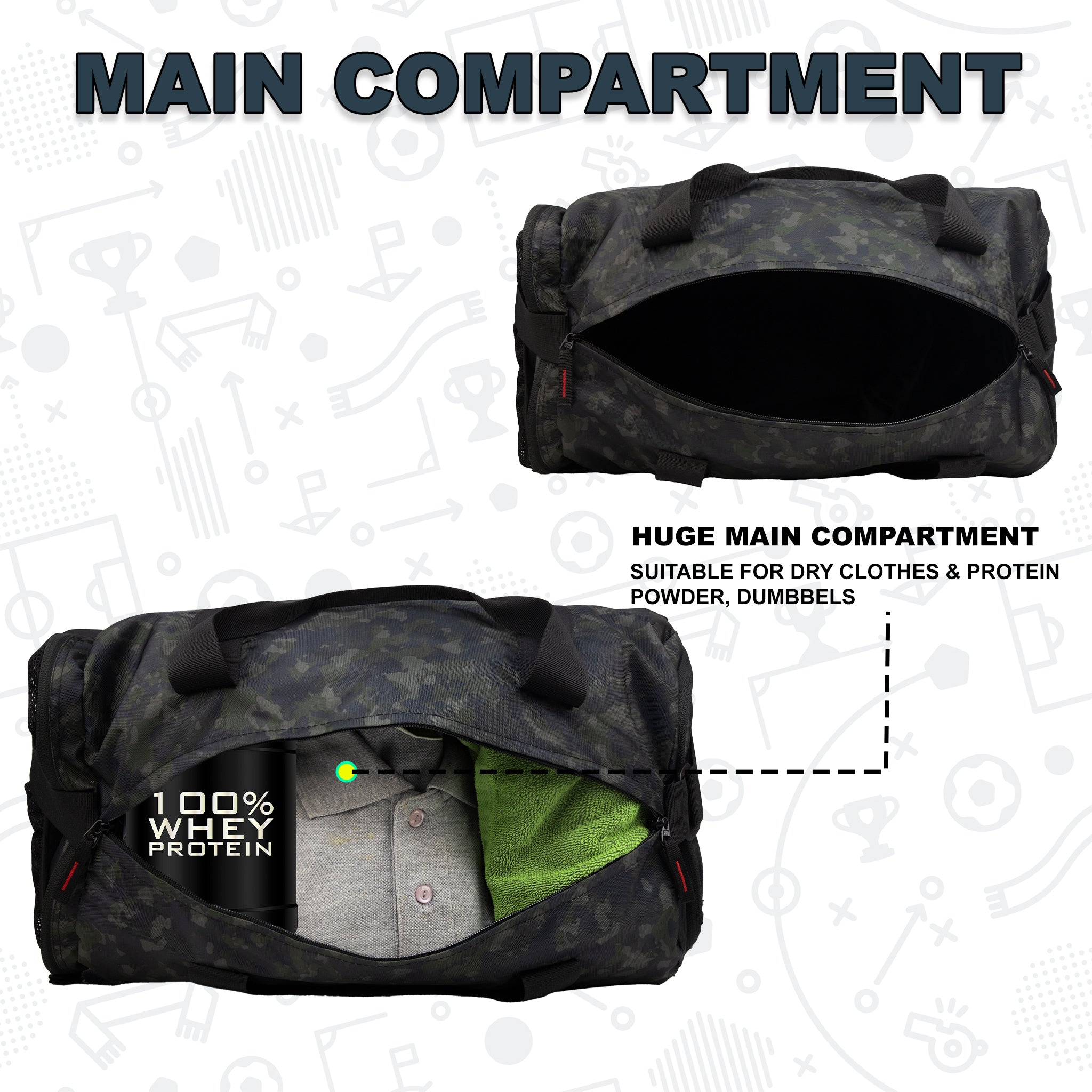 Cardio Wild Moss 31L Gym Fitness Workout Training Sports Travel Duffle Bag Separate Shoe Pocket Dry Wet Pocket Multipurpose Carry Bag Adjustable Strap Lightweight Sports Kit Men Women