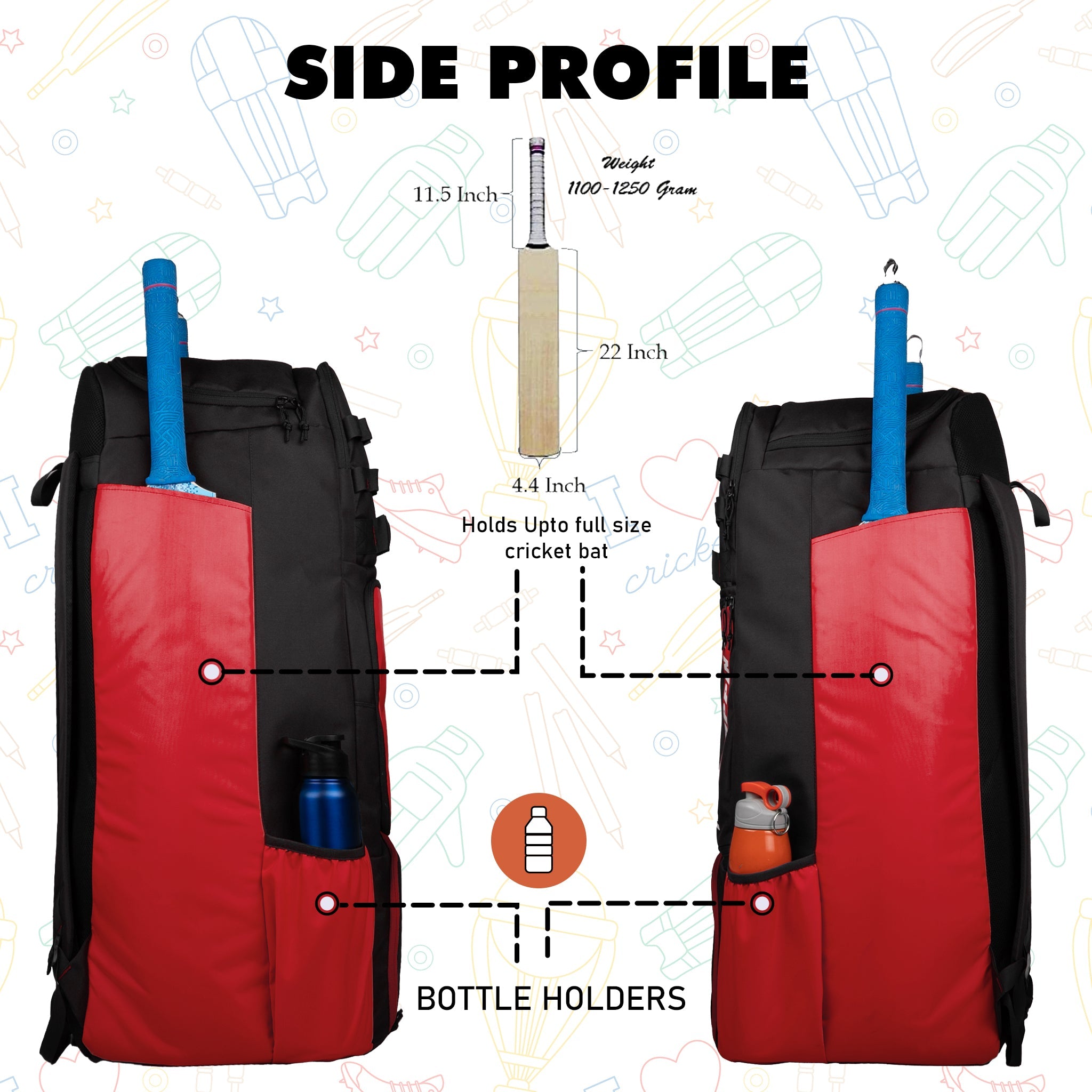 Condor Red Black 89L Unisex Cricket Kit Bag Backpack | Adult Size | 2 Bat | Shoe/Helmet Pocket | Main Compartment 20" Leg Pad |2 Bottle Holder | Easy Access Pocket | Player Edition Senior