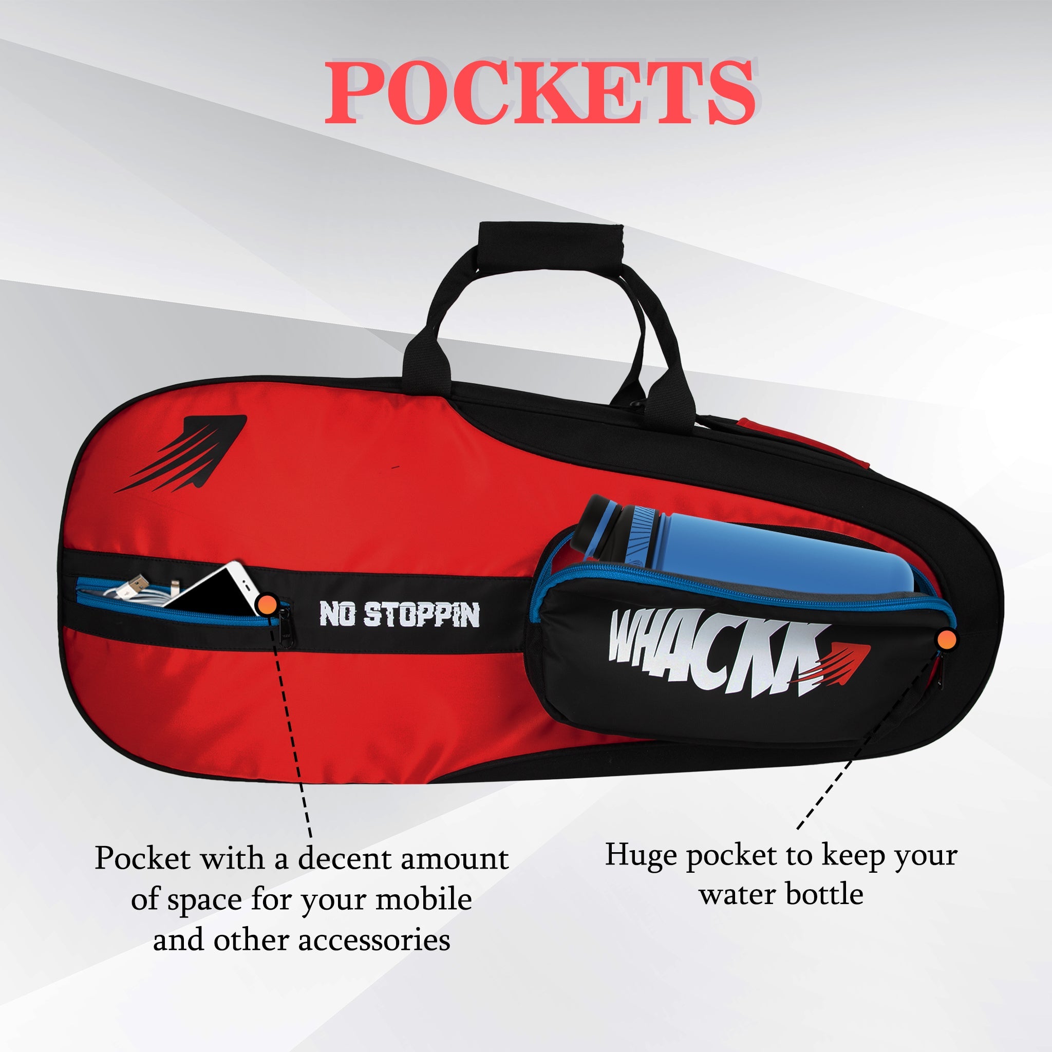 Drive Red Black | Unisex Lightwieght Tennis Badminton Squash Equipment Cover Kit Bag Shoe Pocket | Air Ventilated Pocket for Wet Clothes | 4T 6B Racket | Backpack & Duffel