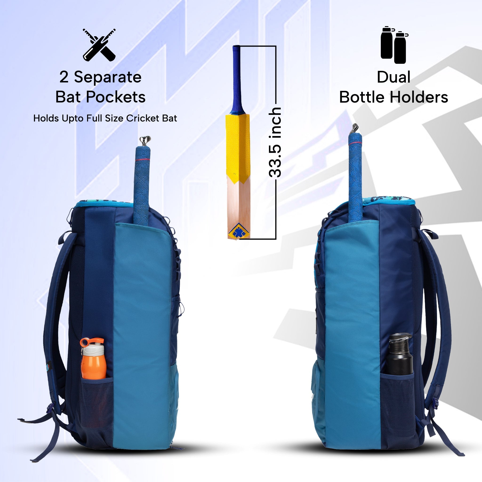 Hammond 73L Unisex Cricket Kit Bag|Adult Size|2 Bat|Shoe/Helmet Pocket|Main Compartment 20" Leg Pad|2 Bottle Holder| Easy Access Pocket| Player Edition Senior (Aqua Blue)