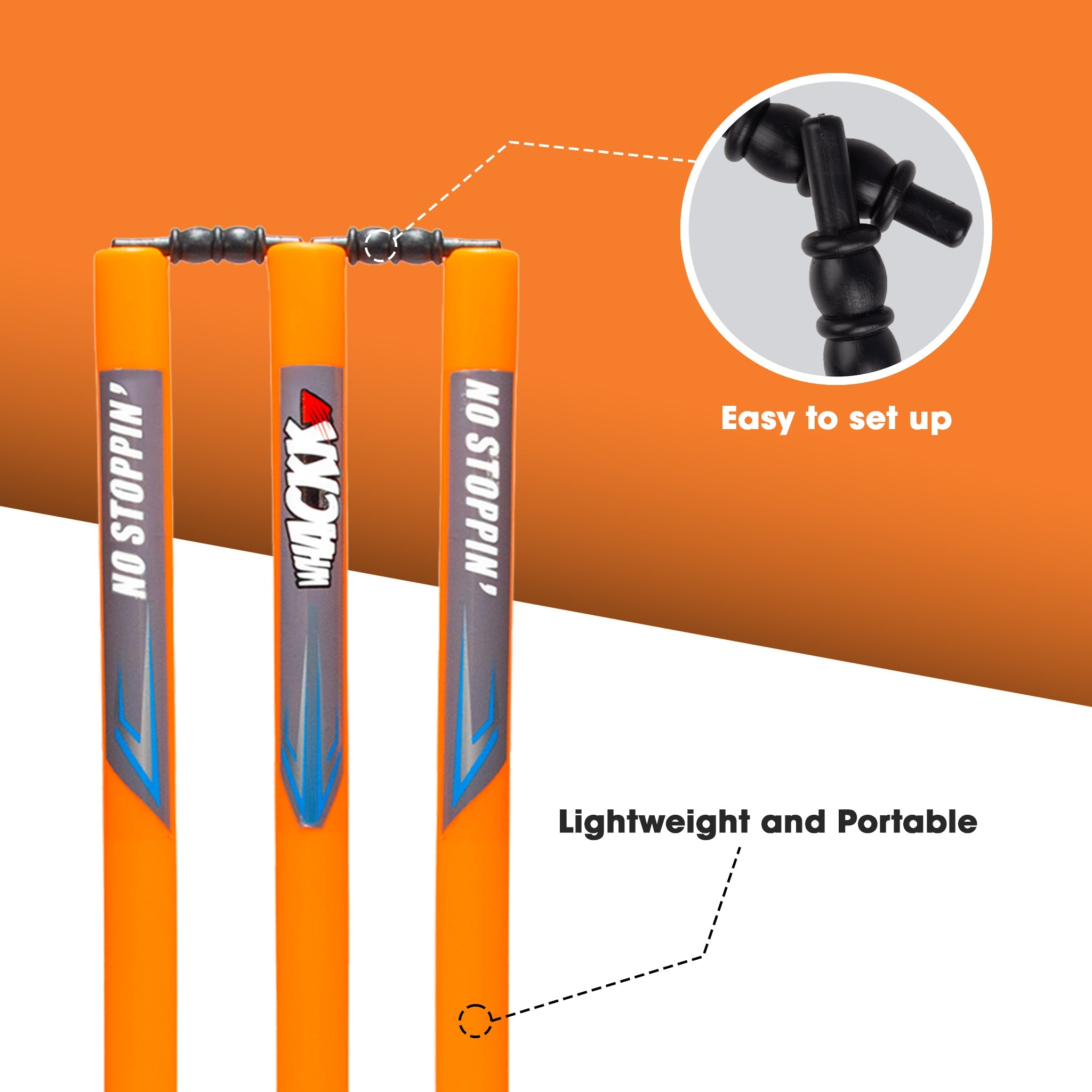Whackk Cricket Orange Stumps with Stand
