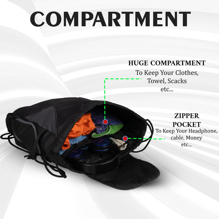 Storm Soccer Black Football Equipment Bag | Sports Men Boys Drawstring Backpack | Mobile Bottle Holder Pocket | Gym Bag