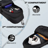 DropShot Black 35L Tennis Badminton Pickelball Squash Equipment Bag  | Unisex Lightweight Backpack