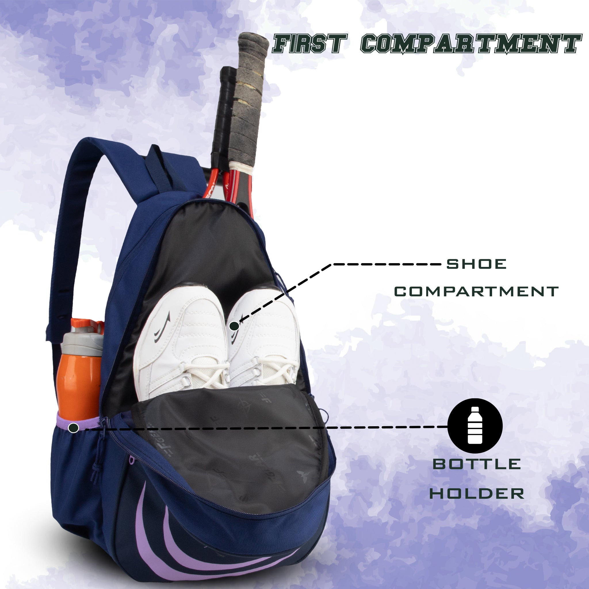 Ace Lavender 28L Unisex Lightweight Stylish Tennis Badminton Squash Equipment Kit Bag | Shuttle Bag |Shoe Pocket| Backpack Style | Spacious Storage Compartment| Rackets Tennis-6 Badminton-8