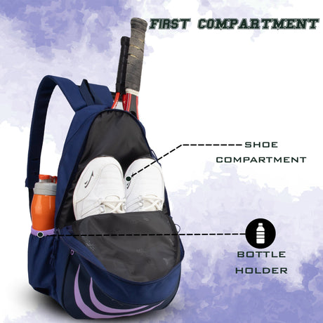 Ace Lavender 28L Unisex Lightweight Stylish Tennis Badminton Squash Equipment Kit Bag | Shuttle Bag |Shoe Pocket| Backpack Style | Spacious Storage Compartment| Rackets Tennis-6 Badminton-8