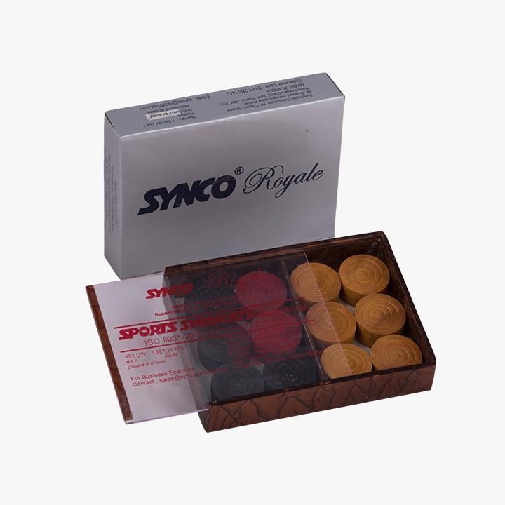 Synco Royale carrom coins, Carrom coins wooden with special Acrylic box