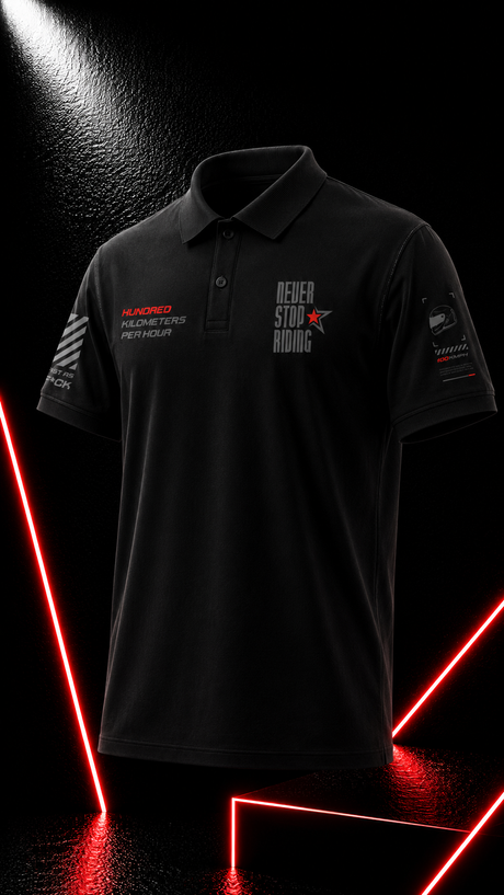 NEVER STOP RIDING - Polo T-Shirt -Black | 100kmph
