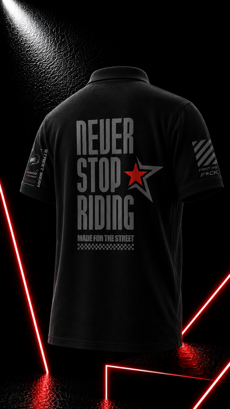 NEVER STOP RIDING - Polo T-Shirt -Black | 100kmph