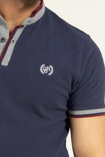 Navy Ban Collar Polo - KIBI SPORTS
