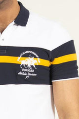 White Color Block Embroidered Polo - KIBI SPORTS