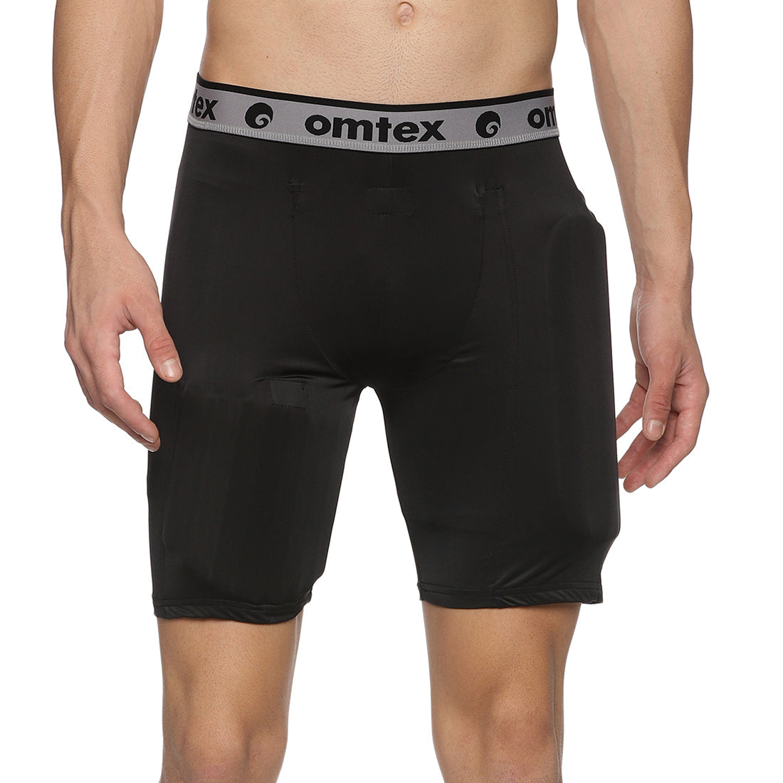 Omtex Compression Batting Shorts with Inner Pad - Right Handed - Black