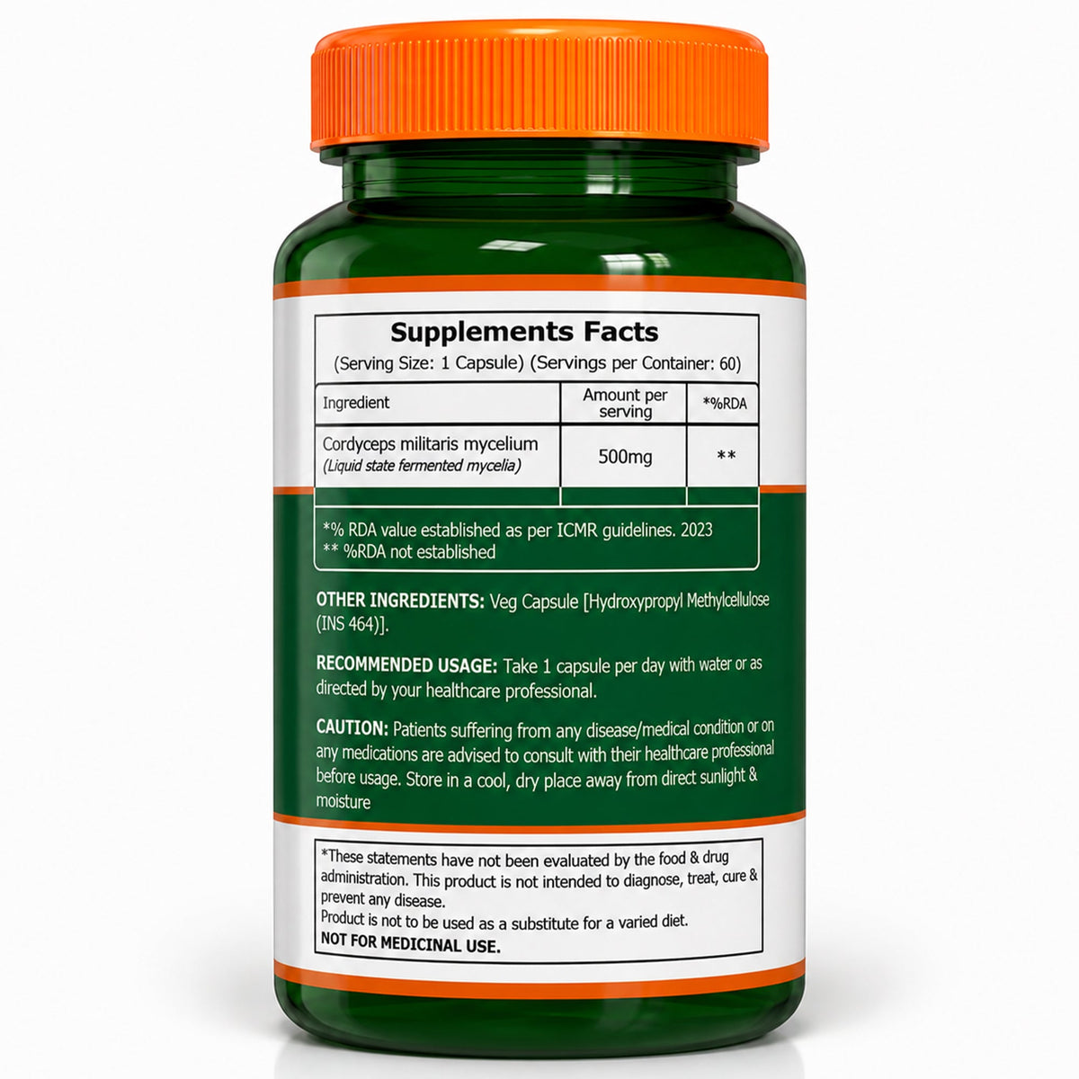 Cordyceps 500 mg | 60 Vegetarian  Capsules