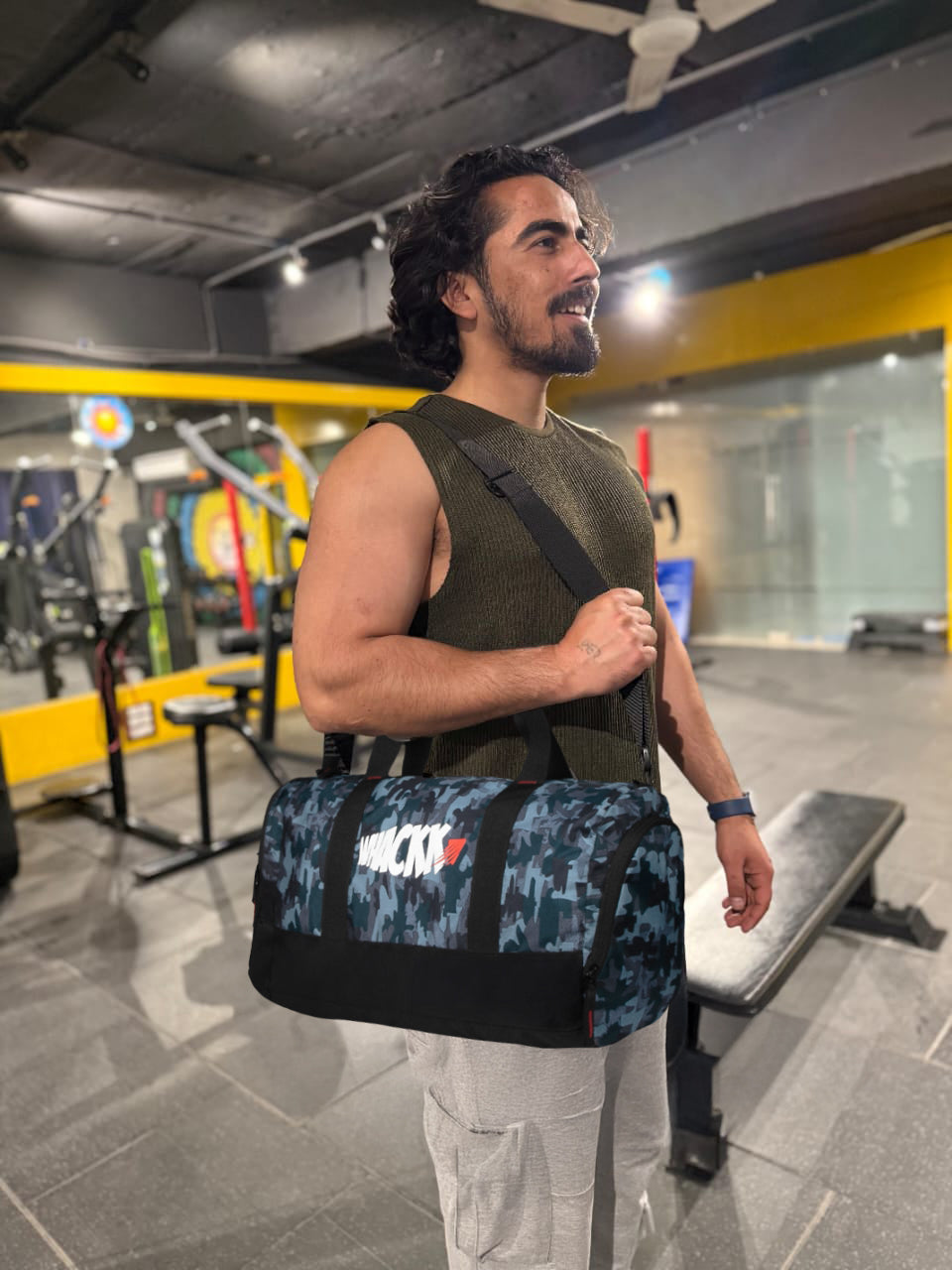 Cardio Wild Moss 31L Gym Fitness Workout Training Sports Travel Duffle Bag Separate Shoe Pocket Dry Wet Pocket Multipurpose Carry Bag Adjustable Strap Lightweight Sports Kit Men Women