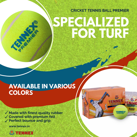 Cricket Tennis Ball Premier Light Weight (Pack of 6) - Turf / Box Cricket Underarm | Tennex