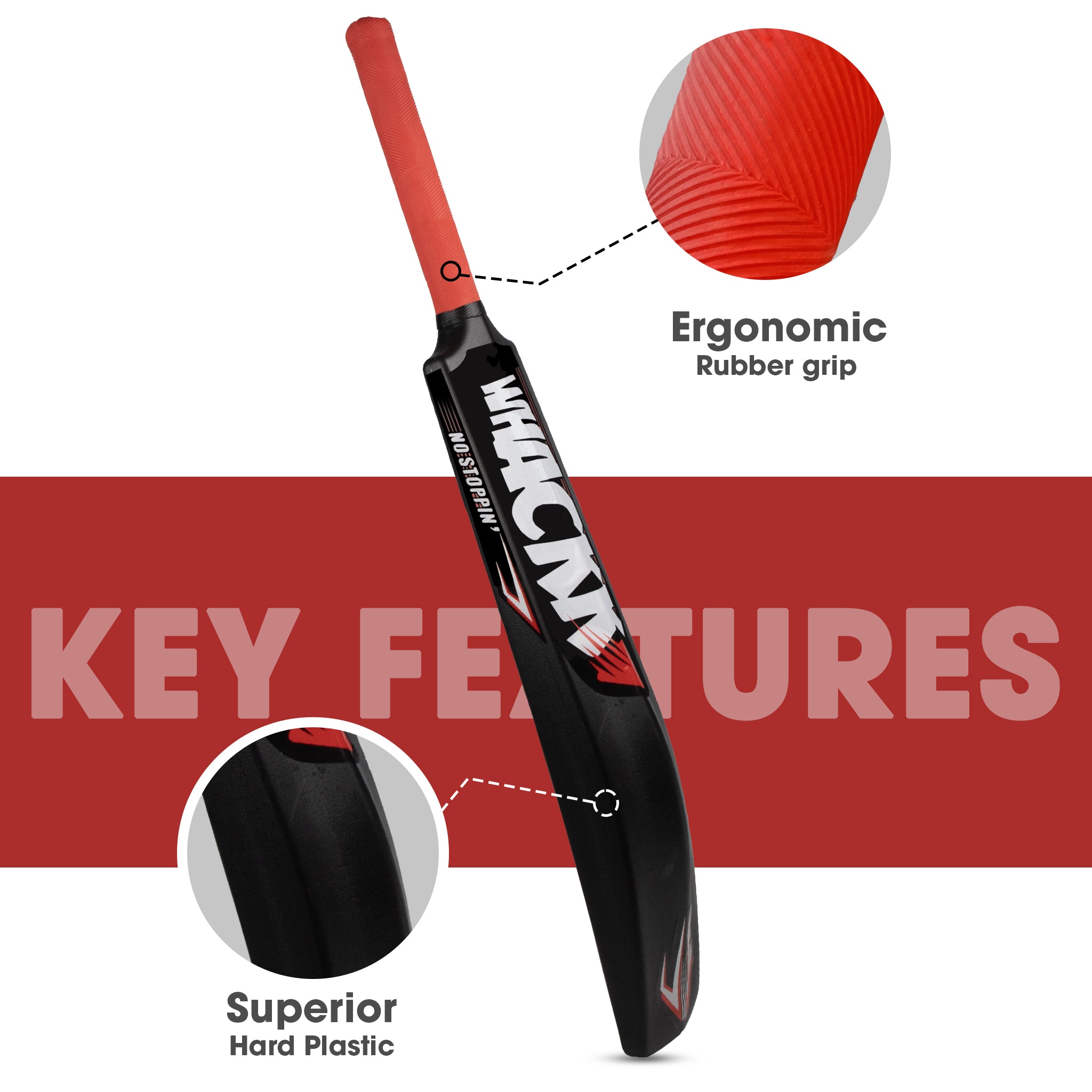 Whackk Cricket Bat Black Full Size Premium Hard Plastic Fiber Tennis Cricket Bats