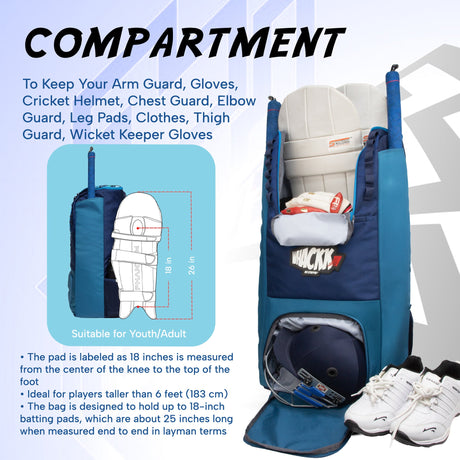Hammond 73L Unisex Cricket Kit Bag|Adult Size|2 Bat|Shoe/Helmet Pocket|Main Compartment 20" Leg Pad|2 Bottle Holder| Easy Access Pocket| Player Edition Senior (Aqua Blue)