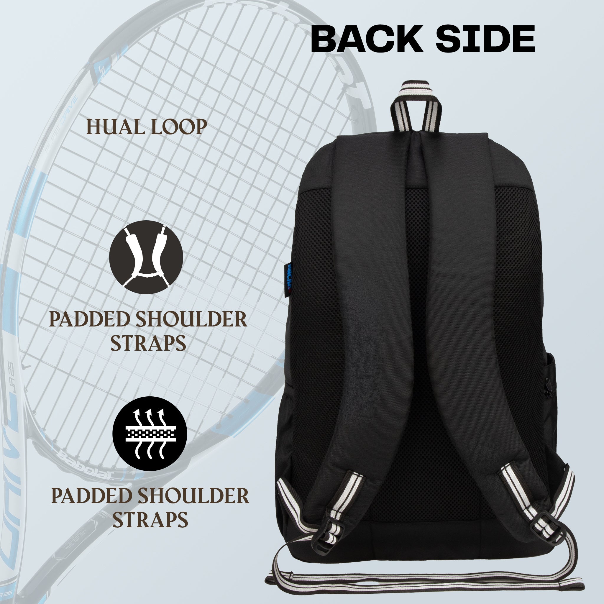 DropShot Black 35L Tennis Badminton Pickelball Squash Equipment Bag  | Unisex Lightweight Backpack