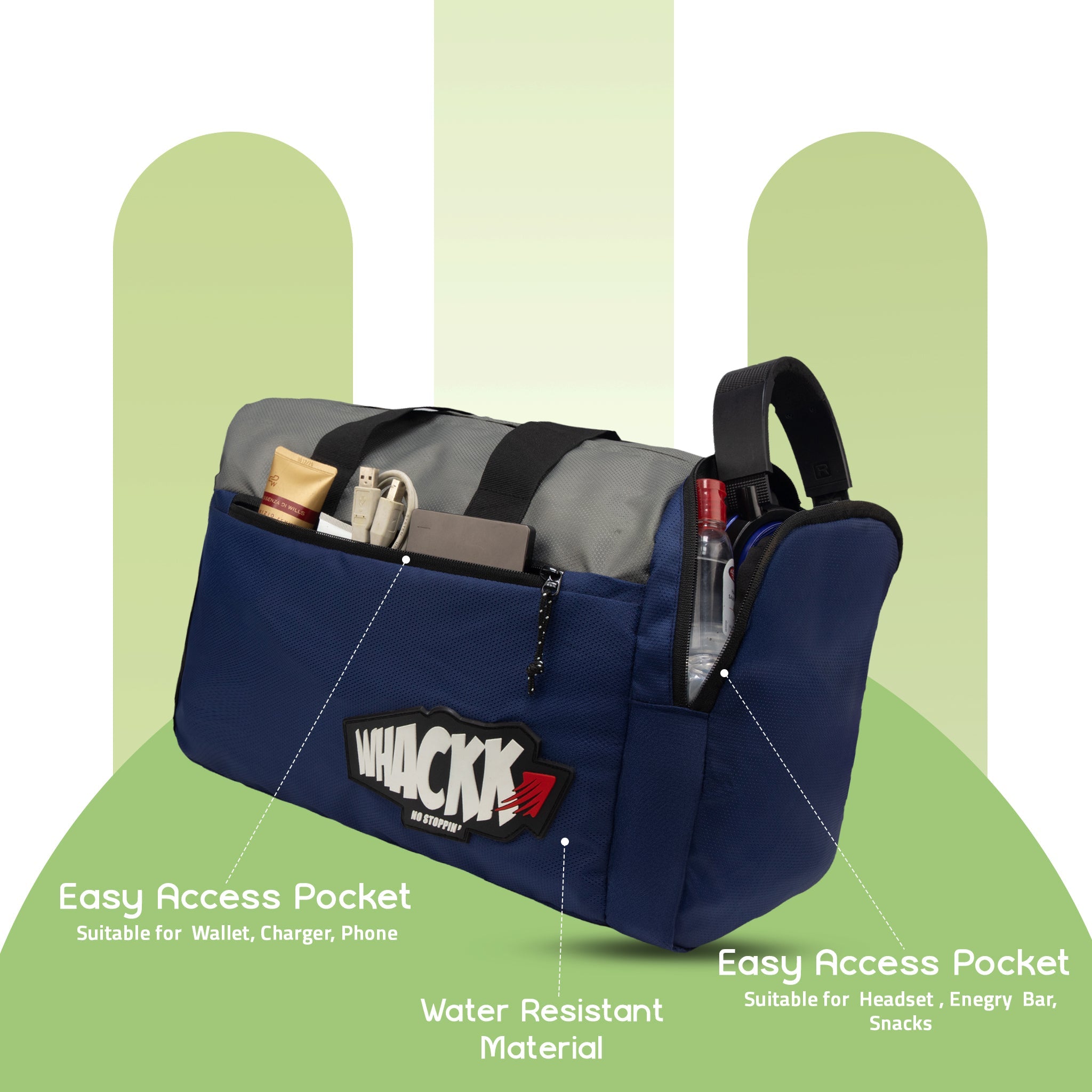 Vyayam Navy Grey 22L Yoga Gym Fitness Workout Training Sports Travel Duffle Bag/Separate mat Compartment/Mesh and Zipper Pockets Multipurpose Carry Bag Lightweight Sports Kit Men Women