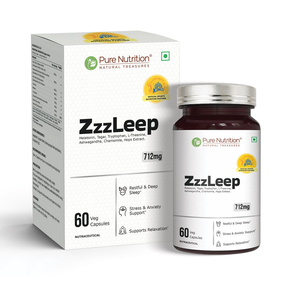 ZzzLeep Sleep Support Melatonin, L-Theanine & Tryptophan | Veg Tablets