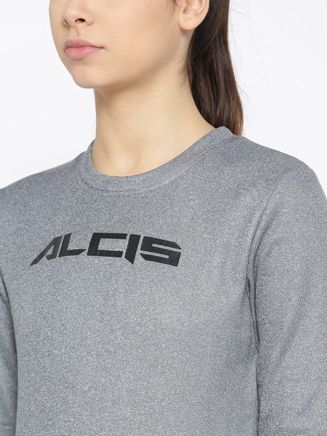 Alcis Women Grey Melange Solid Sweatshirt | Alcis