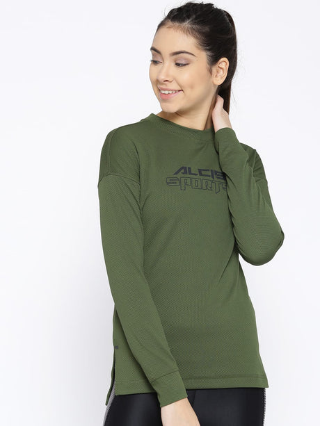 Alcis Women Olive Green Solid Sweatshirt | Alcis