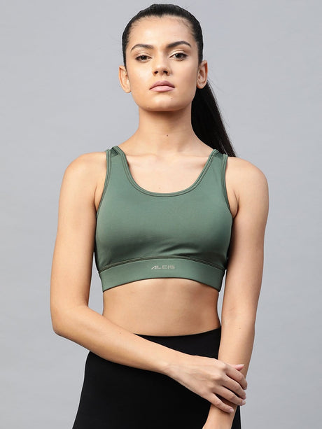 Alcis Women Green Solid Full Coverage Lightly Padded Workout Bra | Alcis