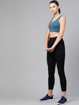 Alcis Teal Solid Non-Wired Removable Padding Workout Bra