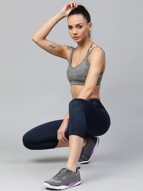 Alcis Women Navy Blue Solid Three Fourth Training Tights | Alcis